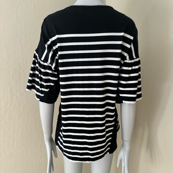 LA LIGNE Striped Cotton Tee Crewneck Elbow-Length Sleeves Black & White Size XS - Picture 8 of 16